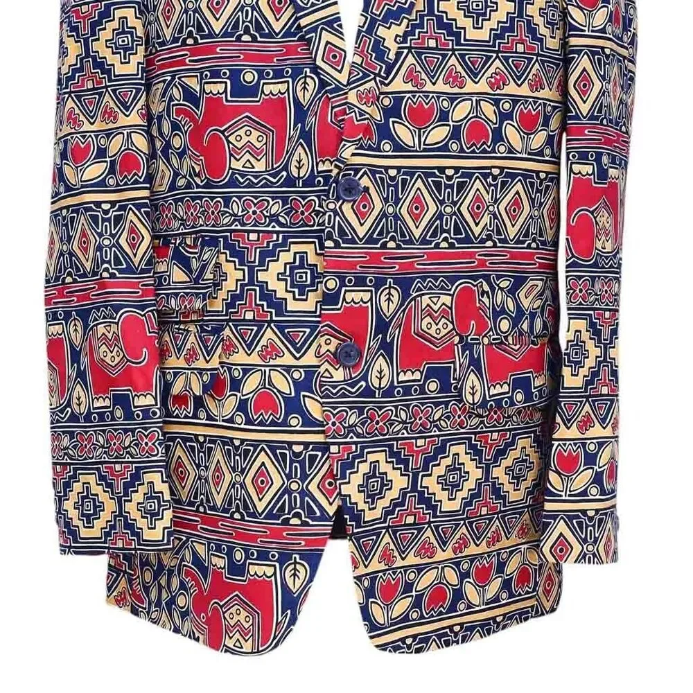Mens Blazer Tribal Ethnic Geometric Blue Red Yellow Party Jacket Sport Coat 42R